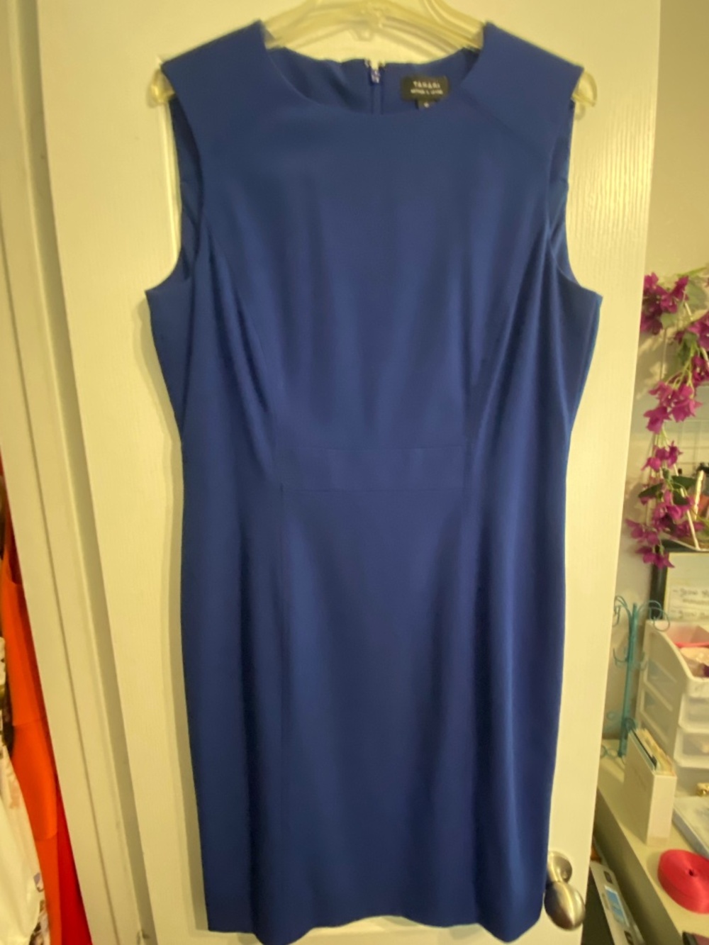 TAHARI BLUE DRESS SIZE 12 UNLINED - REDUCED